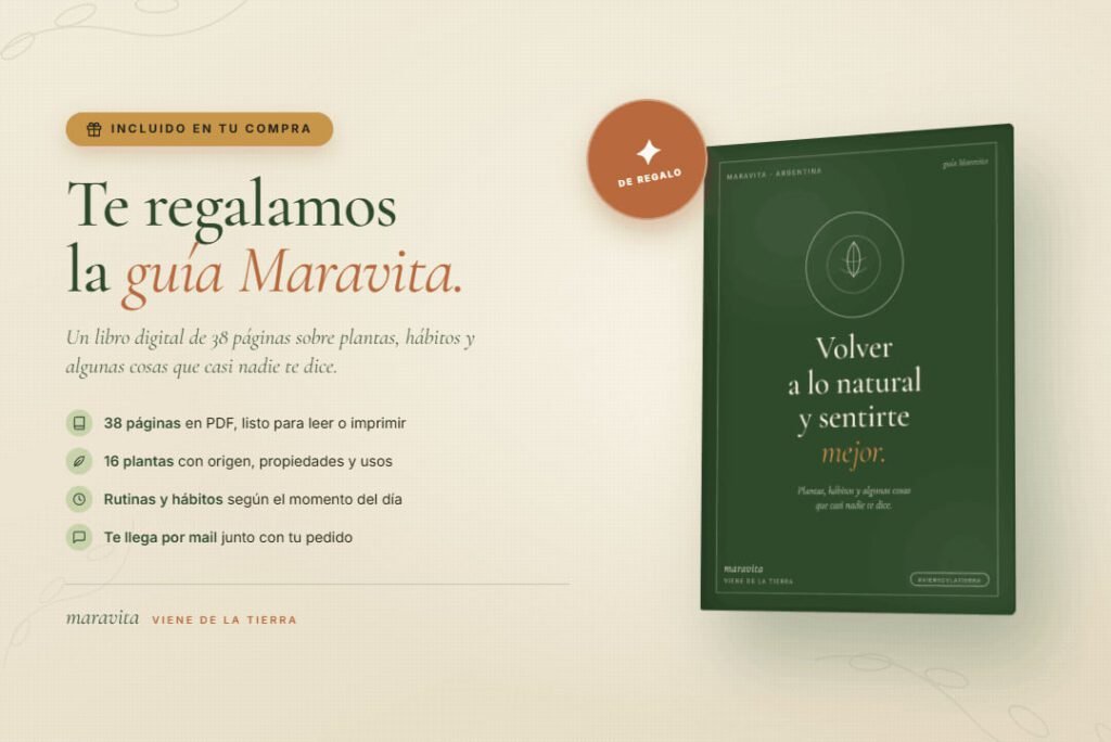 Manual Natural en PDF de regalo: Con tu compra recibís por mail la guía completa sobre hábitos saludables y cómo incorporar los suplementos a tu rutina.
