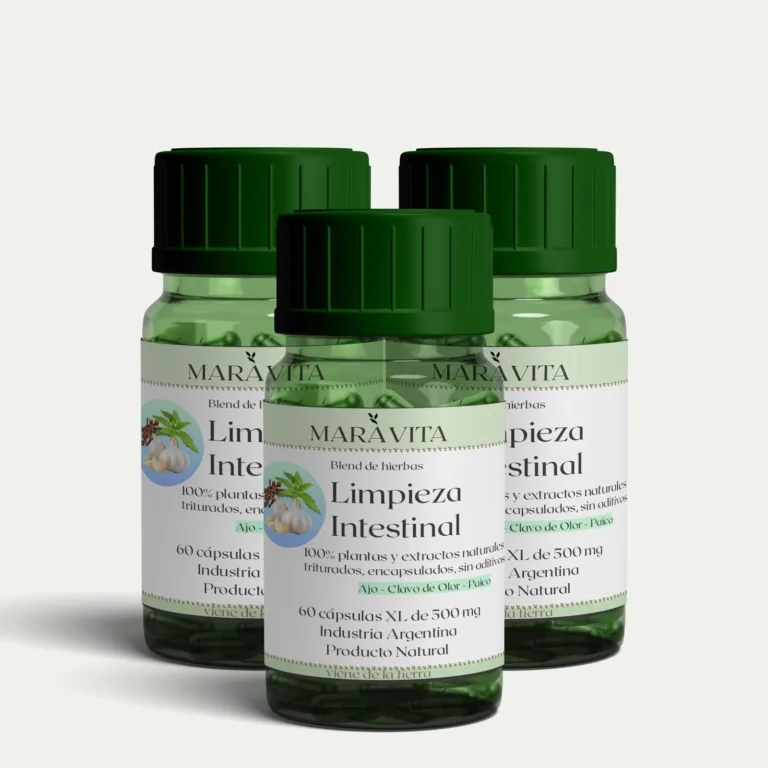 Tres frascos de Blend Limpieza Intestinal de Maravita, con Ajo, Clavo de Olor y Paico